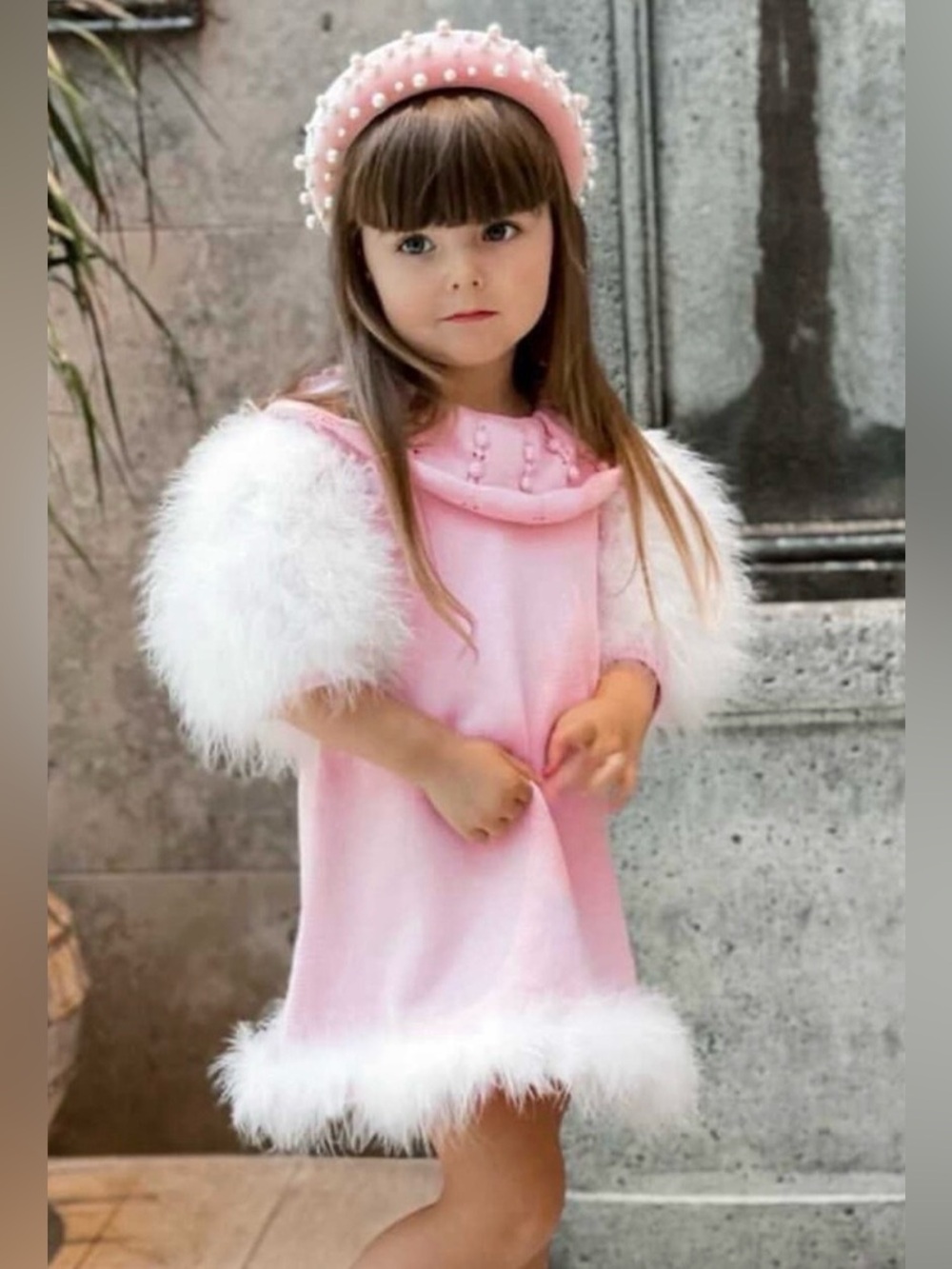 Ella Knit Pink Feather Dress by Petite Maison Kids 8Y